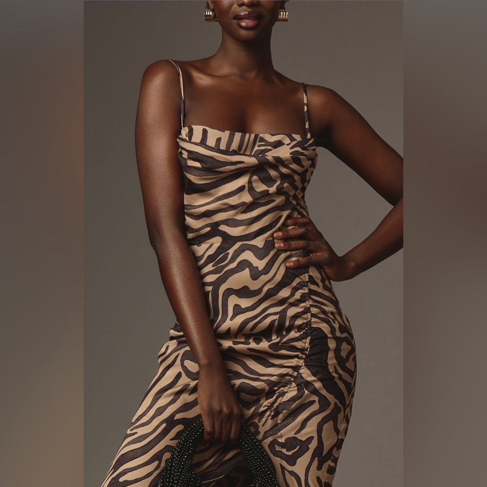 ✨ Anthropologie Sleeveless Draped-Back Asymmetrical Slip Midi Dress Sz 16 - Picture 8 of 10